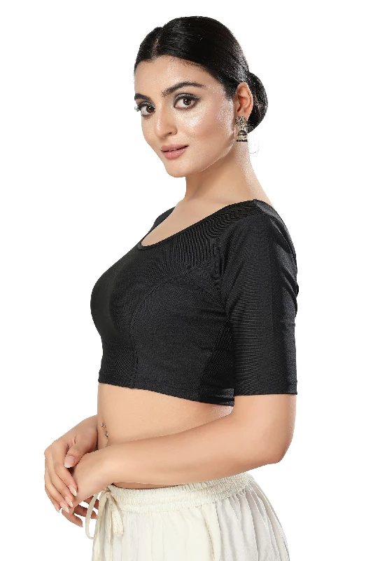 Designer Readymade Blouse, Shimmer - Black-2.webp